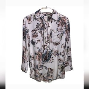 Chicos Paisley Print Long Sleeve Single Pocket Lace Up Blouse Size 0